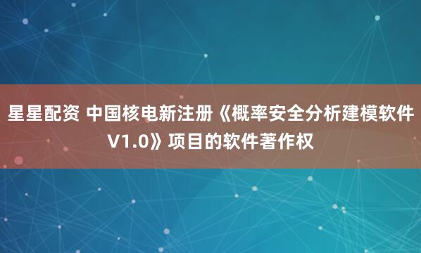 星星配资 中国核电新注册《概率安全分析建模软件V1.0》项目的软件著作权